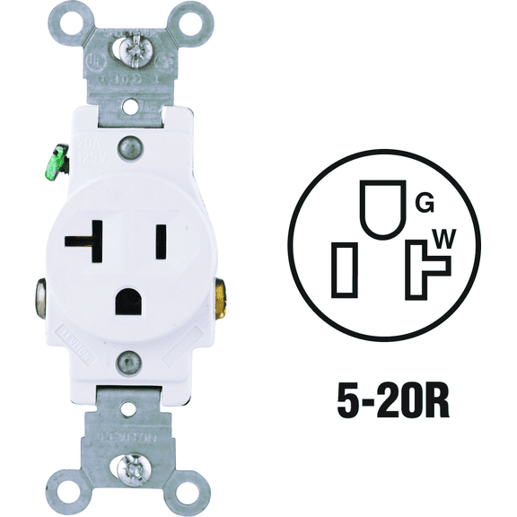 Leviton 20A Duplex Receptacle in White — UL Listed for US Residential Electrical Code Compliance, Drop-in NEC-Standard Wiring