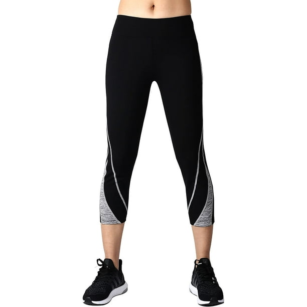 Sugar Pocket Womens capri Tights Sport Workout Trousers Yoga Pants Small(Black/Light  grey) 