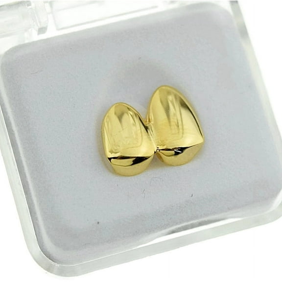 14k Gold Plated Double Two Tooth Grillz Right Side 2-Tooth Duece Caps Slugs Hip Hop Grills