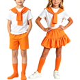 thumbnail image 1 of Odeerbi Niñas 4 Piezas Preppy Traje Manga Corta Camiseta + Falda Plisada En Capas + Chal + Calcetines Escenario Conjunto de Rendimiento, 1 of 7