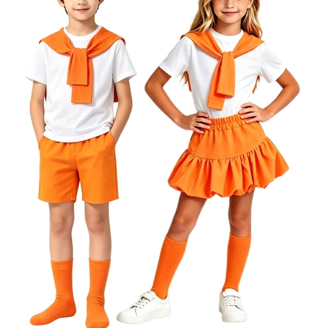 Odeerbi Niñas 4 Piezas Preppy Traje Manga Corta Camiseta + Falda Plisada En Capas + Chal + Calcetines Escenario Conjunto de Rendimiento