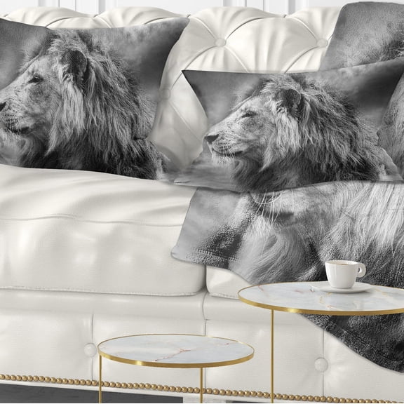 Designart Grey Wild African Lion - Animal Throw Pillow - 12x20