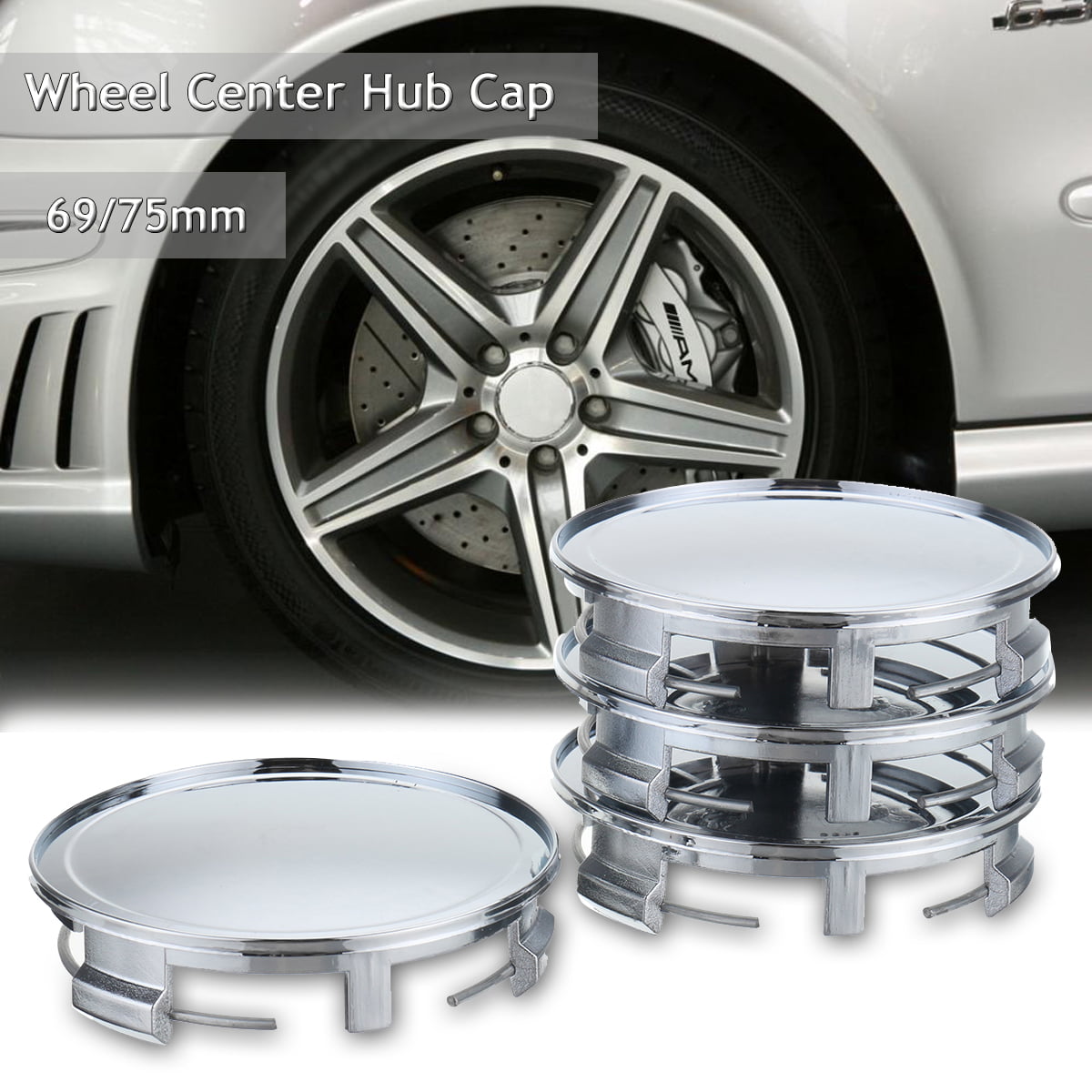 4x Universal Chrome Car Wheel Center Caps Tyre Rim Hub Cap Cover ABS Plastic