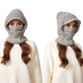 thumbnail image 1 of Pasamontañas de invierno 3 en 1 con forro polar, bufanda y mascarilla | Gorro de punto resistente al viento para mujer | Cubrebocas y polaina para el cuello, 1 of 6