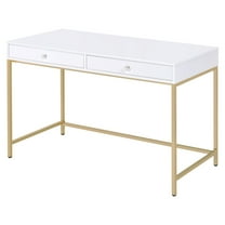 ACME Ottey Storage Writing Desk in White High Gloss and Gold