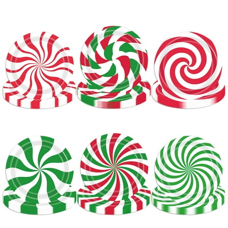 Christmas Candy Cane Party Supplies 60Pcs 7inch Christmas Peppermint Disposable Paper Plates for Merry Christmas Red Green Sweets Party Birthday Baby Shower Winter Holiday Xmas Party Dinnerware