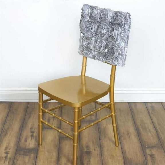 Efavormart 3D Rosette Satin Chair Cap Slipcover Chivari Square Top Chair Caps For Catering Wedding Party Decorations Silver