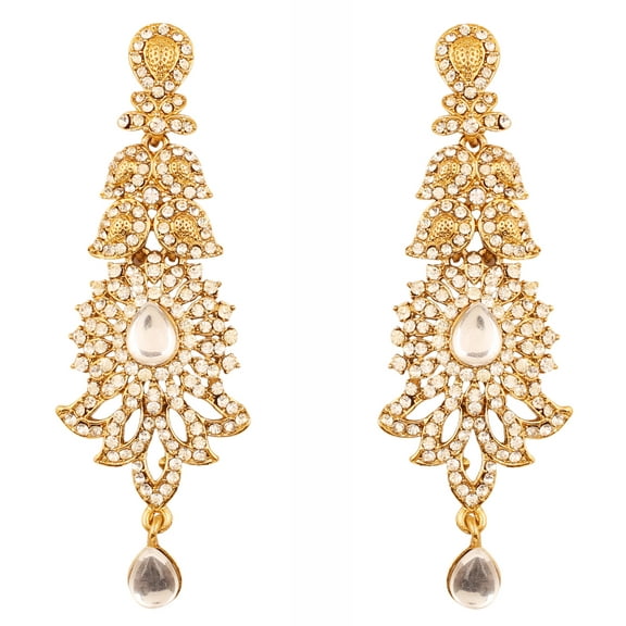 Sunsoul By Touchstone Indian Handcrafted Paisley Rhinestone Jewelry Gold Tone Earrings For Women.