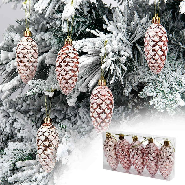Fufafayo under $5 Christmas Ornaments, 5 Piece Painted Pinecone Tree Decor Set, Colorful Hanging Pendants for Christmas Tree, Car Rearview Mirror Backpack Decor Crafts