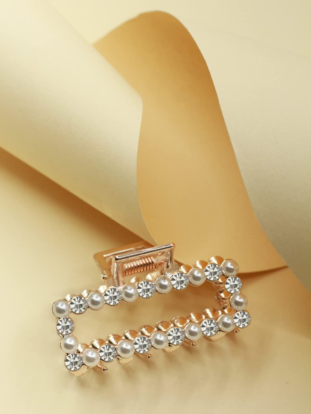 Radhna Rectangular Pearl Stone Hair Claw Clip | Elegant Pearl Clip for Women & Girls | Medium Size | Pack of 1