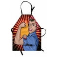thumbnail image 1 of Feminist Apron, Illustration of Retro Strong Powerful Woman Showing Arm Muscle Vintage Theme Print, Unisex Kitchen Bib with Adjustable Neck for Cooking Gardening, Adult Size, Multicolor, by Ambesonne, 1 of 4