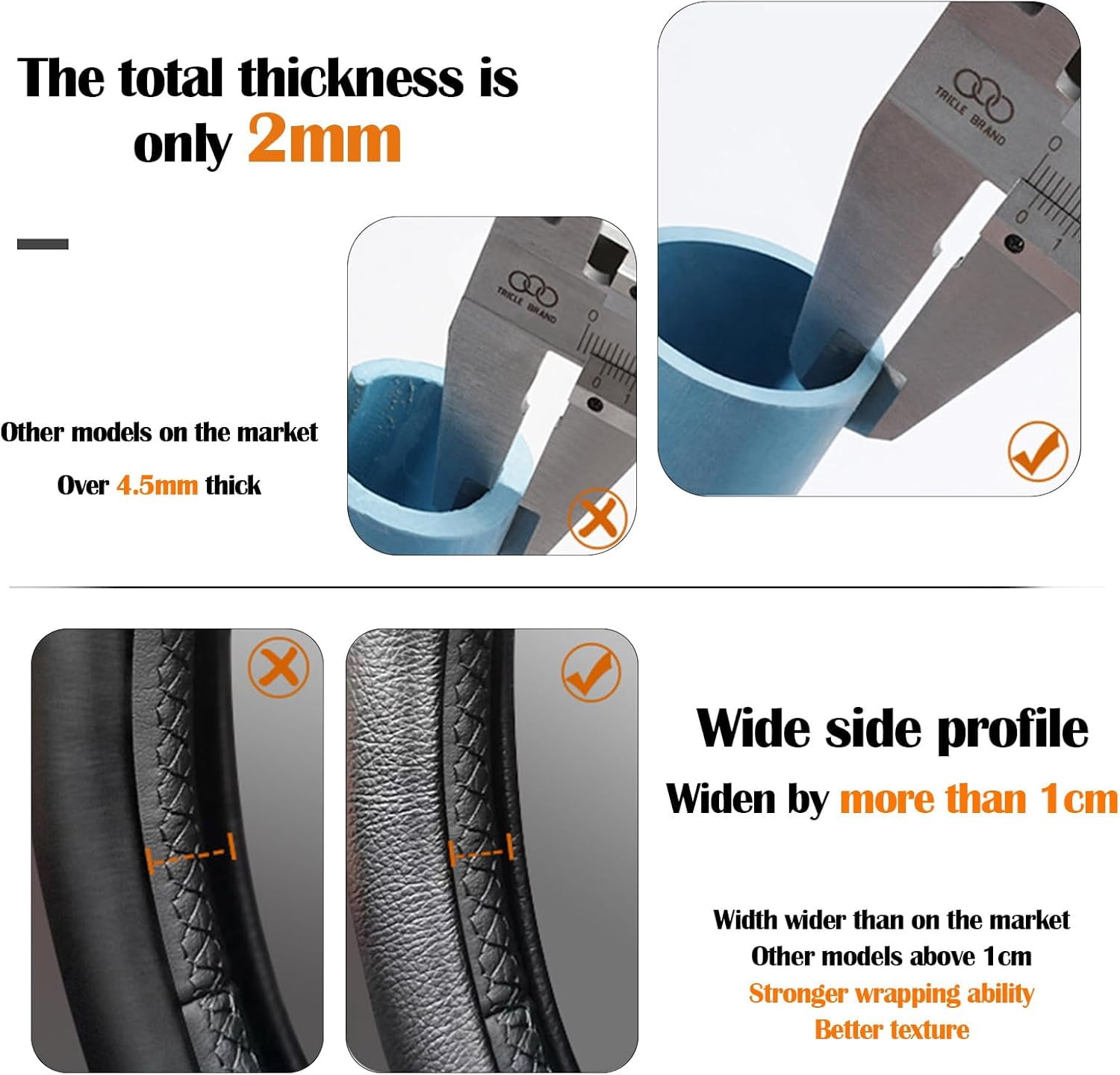 Car Steering Wheel Cover for Benz Smart 450 451 453 Fortwo Forfour, Black Non-Slip Microfiber Leather Steering Wheel Protector for Benz Smart Car Accessories
