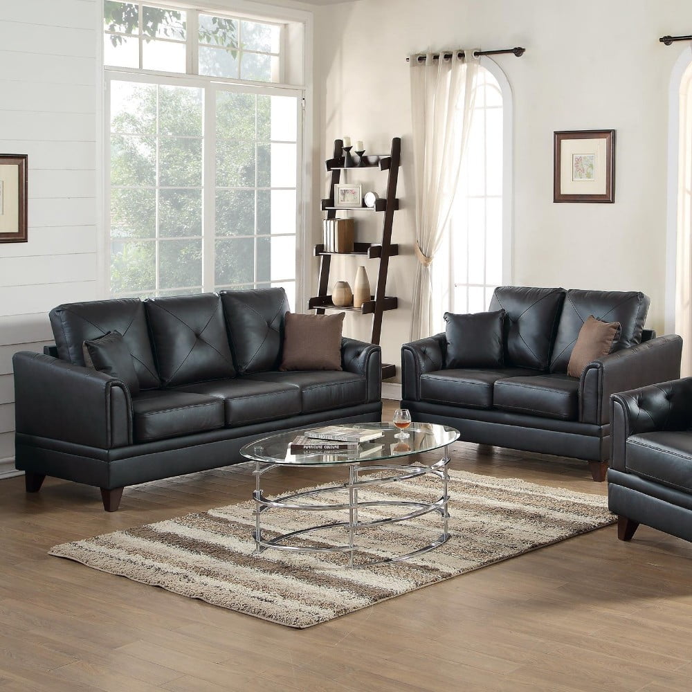 Genuine Leather 2 Pieces Sofa Set In Black