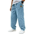 thumbnail image 2 of Men's Vintage Corduroy Drawstring Pants with Embroidered Label - Loose Fit Straight Leg Casual Pants for Daily, Streetwear, and Light Outdoor ActivitiesBlue3XL, 2 of 7