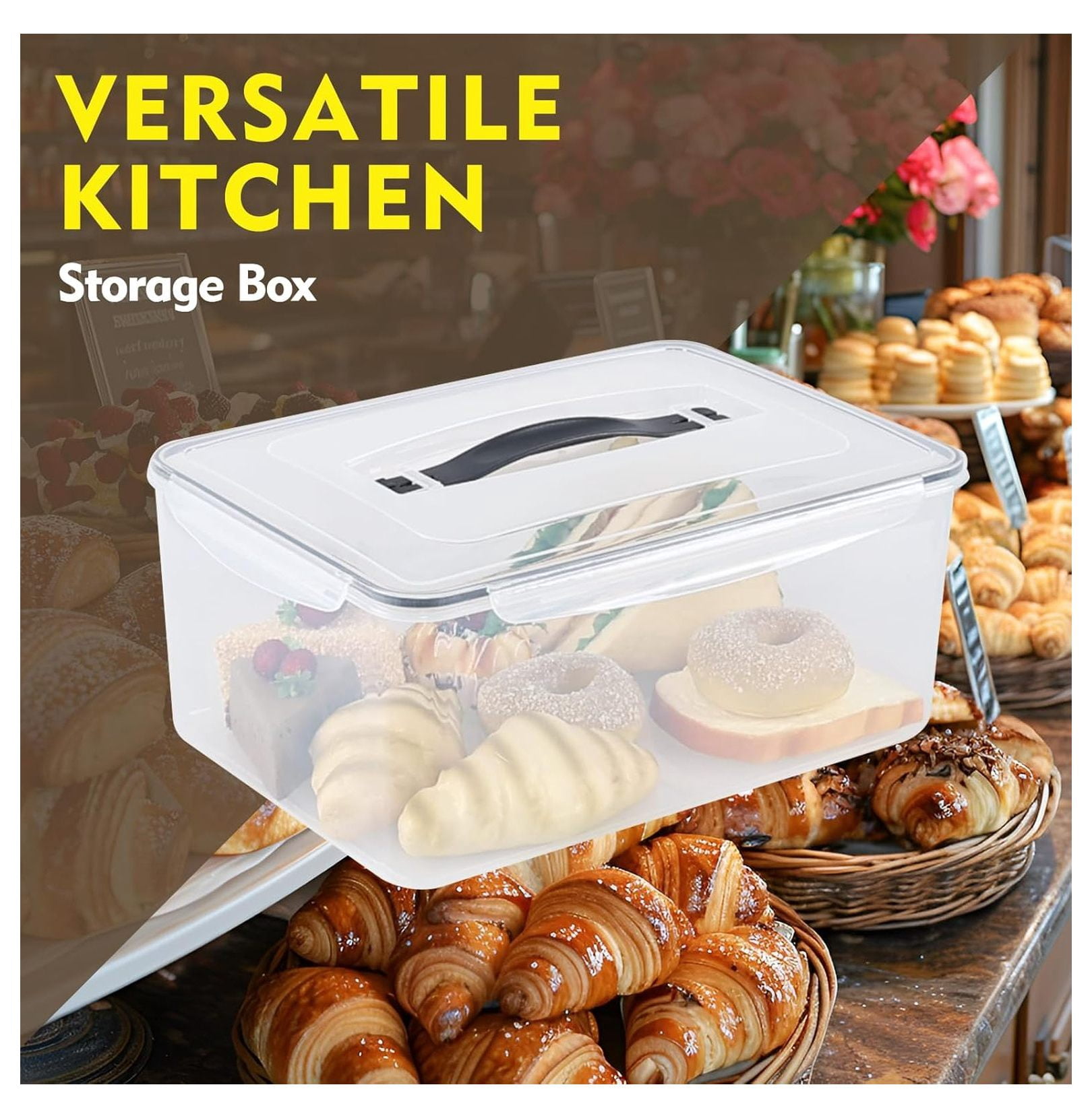 15 L Clear Airtight Rectangular Storage Container for Food, Set of 4 Plastic Clear Food Storage Container with Lid and Handle