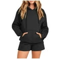 thumbnail image 2 of qolati Women 2 Piece Outfits 2023 Fall Winter Hoodie Sweatshirt and Jogging Short Set Oversized Casual Cozy Tracksuit Sweatsuits Sets Y2k Clothes, 2 of 7