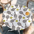 thumbnail image 4 of Tennis Sport Round Tablecloth 45-54 Inch Round Fitted Table Cloth with Elastic Edge, Cartoon Classic Tennis Pattern Waterproof Table Cover Protector for Outdoor Picnic Party Dining, 4 of 9