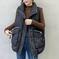 thumbnail image 2 of Htigea Women's Puffer Quilted Vest Stylish Zip Up Button Padded Gilet Lightweight Sleeveless Outerwear Jackets with Pockets Black M, 2 of 8