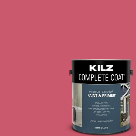 KILZ Complete Coat Paint & Primer, Interior/Exterior, Semi-Gloss, Ibis Pink, 1 Gallon