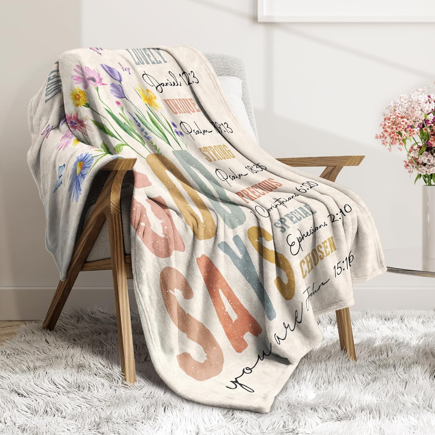 Christian Gifts for Women Birthday - Inspirational Floral Throw, Religious Birthday Gift for Women, Christian Blanket for Mom Sister Friend Girl, Baptism Confirmation Spiritual Gift for Her
