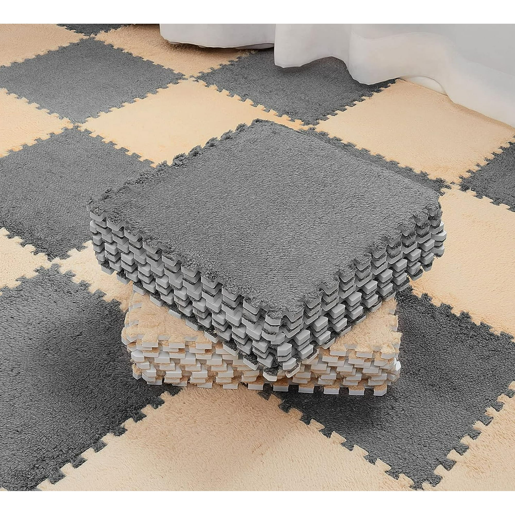 Plush Puzzle Foam Floor Mat Plush Foam Interlocking Rug Skin Friendly 10pcs for Living Room Walmart