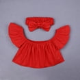 thumbnail image 4 of Coerni Baby Girls' Off-Shoulder Crop Top | Toddler Ruffle Tee with Headband | Solid Color Summer T-Shirt | Trendy Girls Outfit, 4 of 9