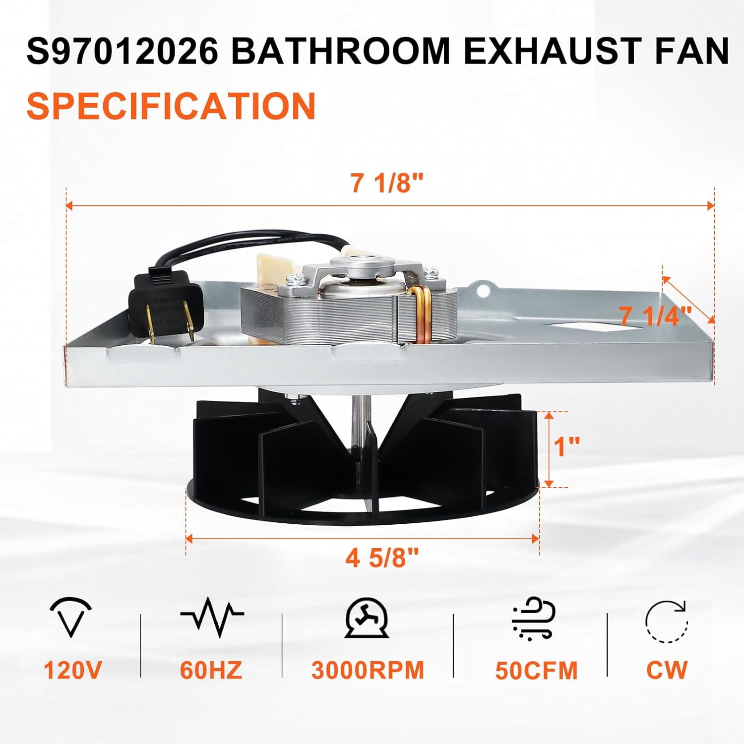 S97012026 Fan, 696N-R02 B Unit Motor Assembly Replacement for Broan 688-K, 688-J, 688-H, 663-H, 663-G, 663-J Models, Nutone 695-R02 B, 695-R03 B, 696N-R03 B Bathroom Exhaust Fan Motor, 50CFM