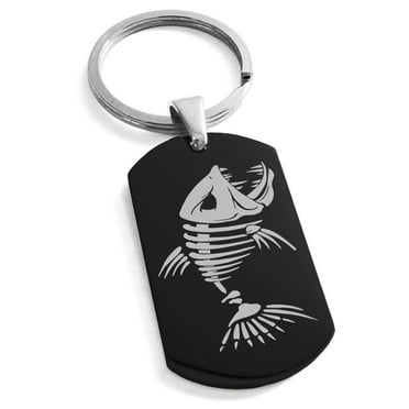 Stainless Steel Vicious Hellfish Engraved Dog Tag Keychain Keyring