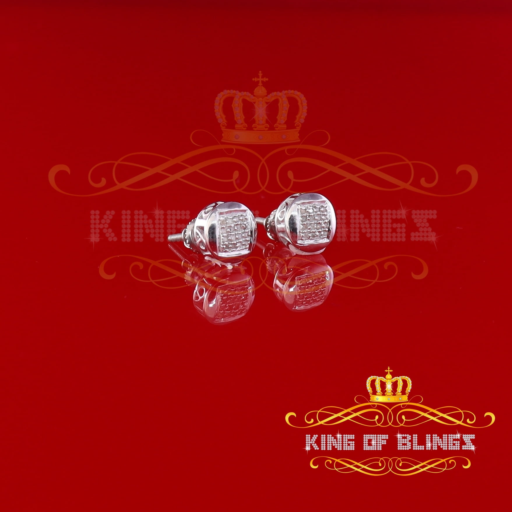 King of Bling's 0.10ct Diamond 925 Sterling Silver White For Women's & Men's Round Stud Earring