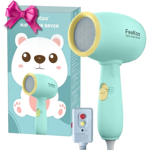 FeeKaa Kids Hair Dryer - Blow Dryer with Low Noise Gentle Heat for Baby New Born Shower - Green - Xmas Gift