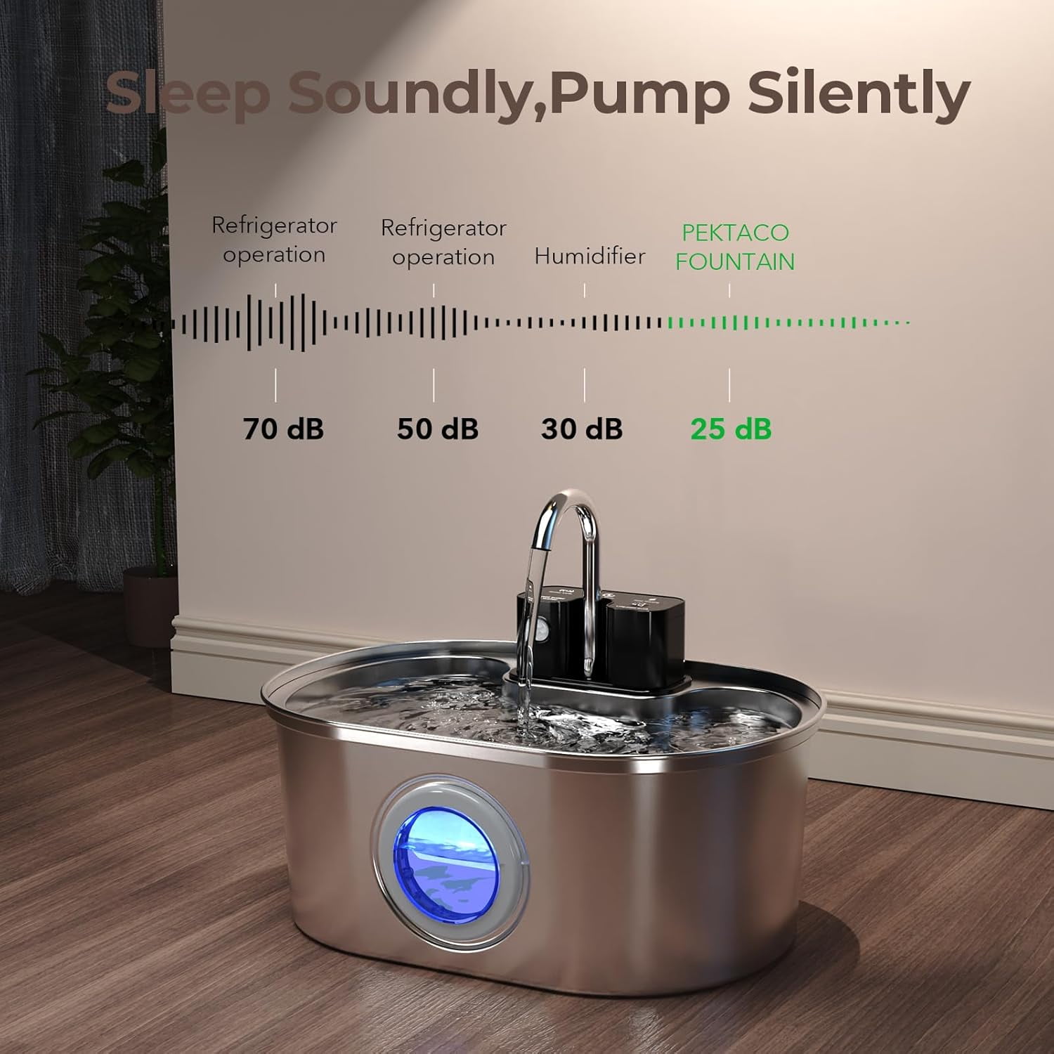 Stainless Steel Cordless Battery Operated Pet Water Fountain, 108oz/3.2L Quiet Pump, BPA-Free with 3 Filters, Easy to Clean for Indoor Cats