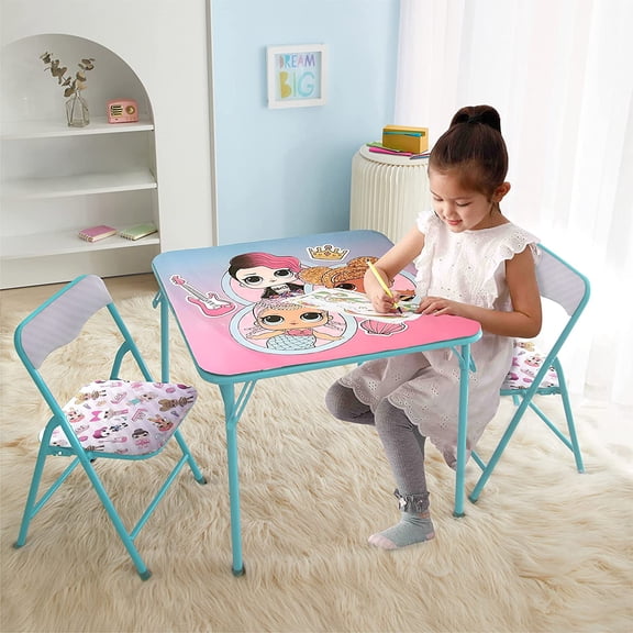 Surprise Kids Table and Chair Set, 3 Piece Square Activity Table with 2 Chairs for Toddlers & Children Ages 3 