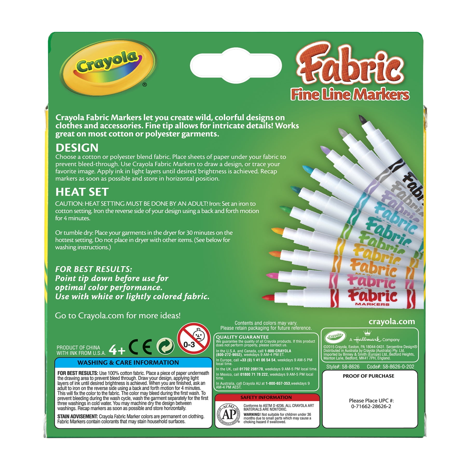Crayola Fabric Markers, Fine Point, 10 Count, 3 Pack
