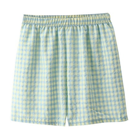 yillto Womens Pajama Shorts Cotton Plaid Lounge Bottom Shorts Elastic Waist Loose Cute Boxer Shorts