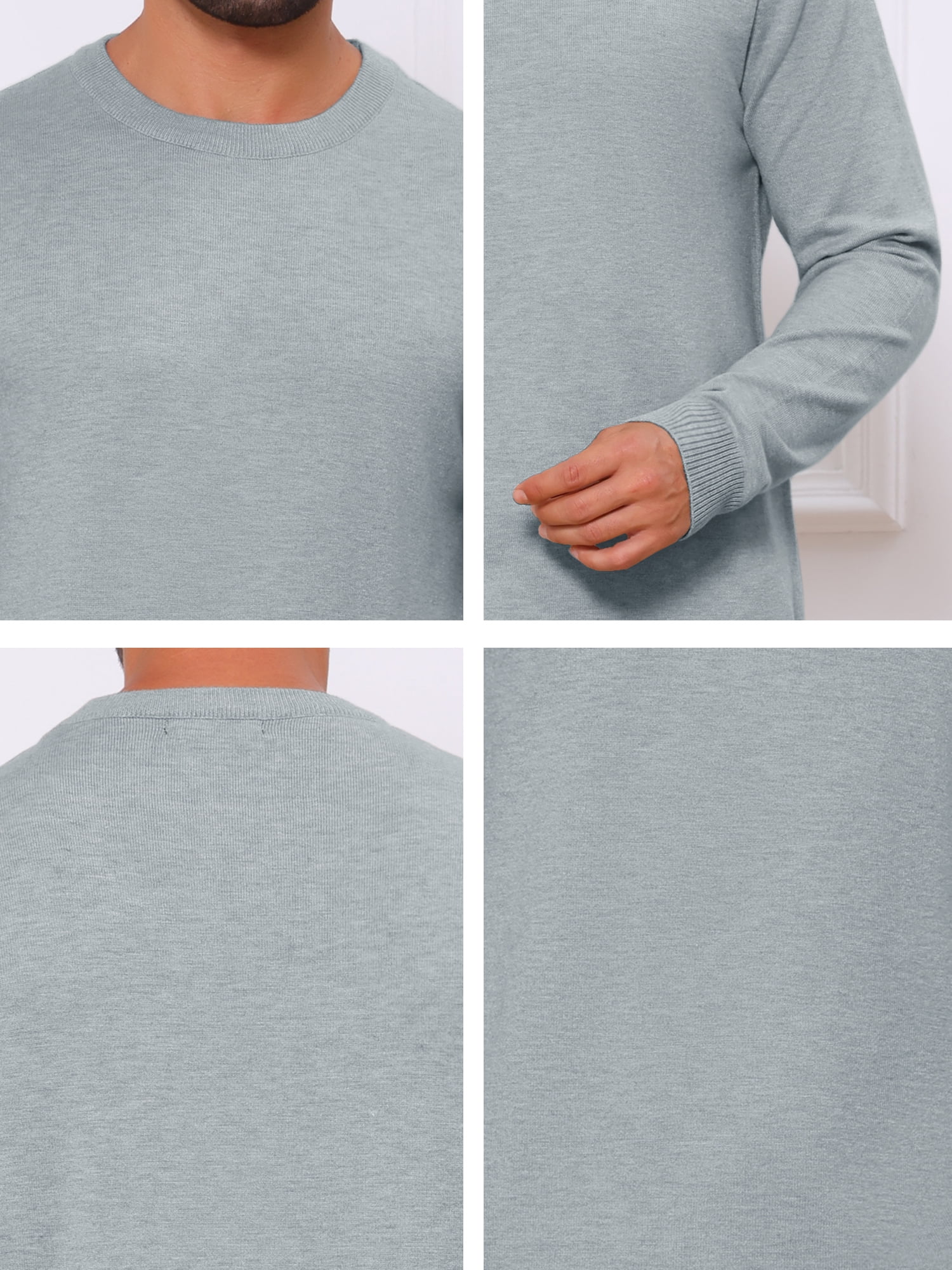 DARING DIVA Men's Solid Crew Neck Long Sleeve Soft Knit Pullover Sweater L Light Gray