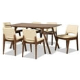 thumbnail image 2 of Baxton Studio Afton Mid-Century Modern Beige Faux Leather Upholstered and Walnut Brown Finished Wood 7-Piece Dining Set, 2 of 9