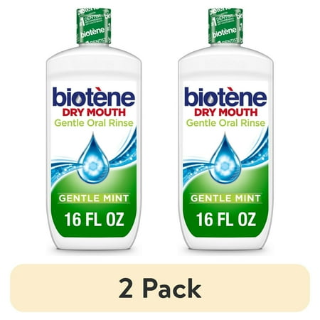 (2 pack) Biotene Gentle Moisturizing Oral Rinse Mouthwash for Dry Mouth, Mint, 16Oz, for Children & Adults