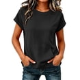 thumbnail image 4 of ibuvkizy Womens Hoodless Sweatshirts Cuffed Cap Sleeve Crew Neck Front Kangaroo Pocket Loose Fit Pullover Casual Athletic Workout Layering Tops Solid Colors for Yoga Running,L, 4 of 8