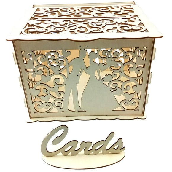 Boîte de Rangement en Bois Ajourée pour Cartes de Mariage, Contenant Cadeau, Articles de Fête