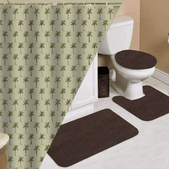 LUXURY DÉCOR SAMI BROWN 16PC BATHROOM SET MULTICOLOR DESIGN STYLE INCLUDES 1 FABRIC SHOWER CURTAIN 72"X 72" 12 COVERED FABRIC HOOKS 1 BATH MAT 18"X 30" 1 CONTOUR MAT 18"X 18" 1 LID COVER 18"X 18"