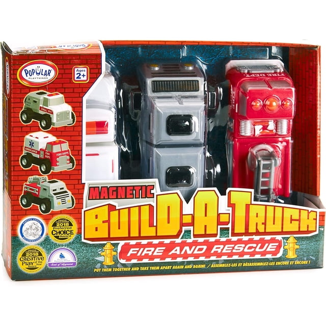 Popular Playthings Magnetic Build a Fire & Rescue Truck Emergency Vehicle Toy for Toddlers Ages 2 and up