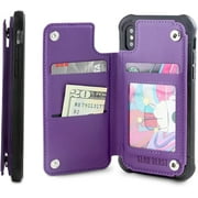 Gear Beast PU Leather Top View Wallet Case Fits iPhone Xs/X Includes Flip Folio Cover, with Three Card Slots Including Transparent ID Holder and Military Grade Protective Case