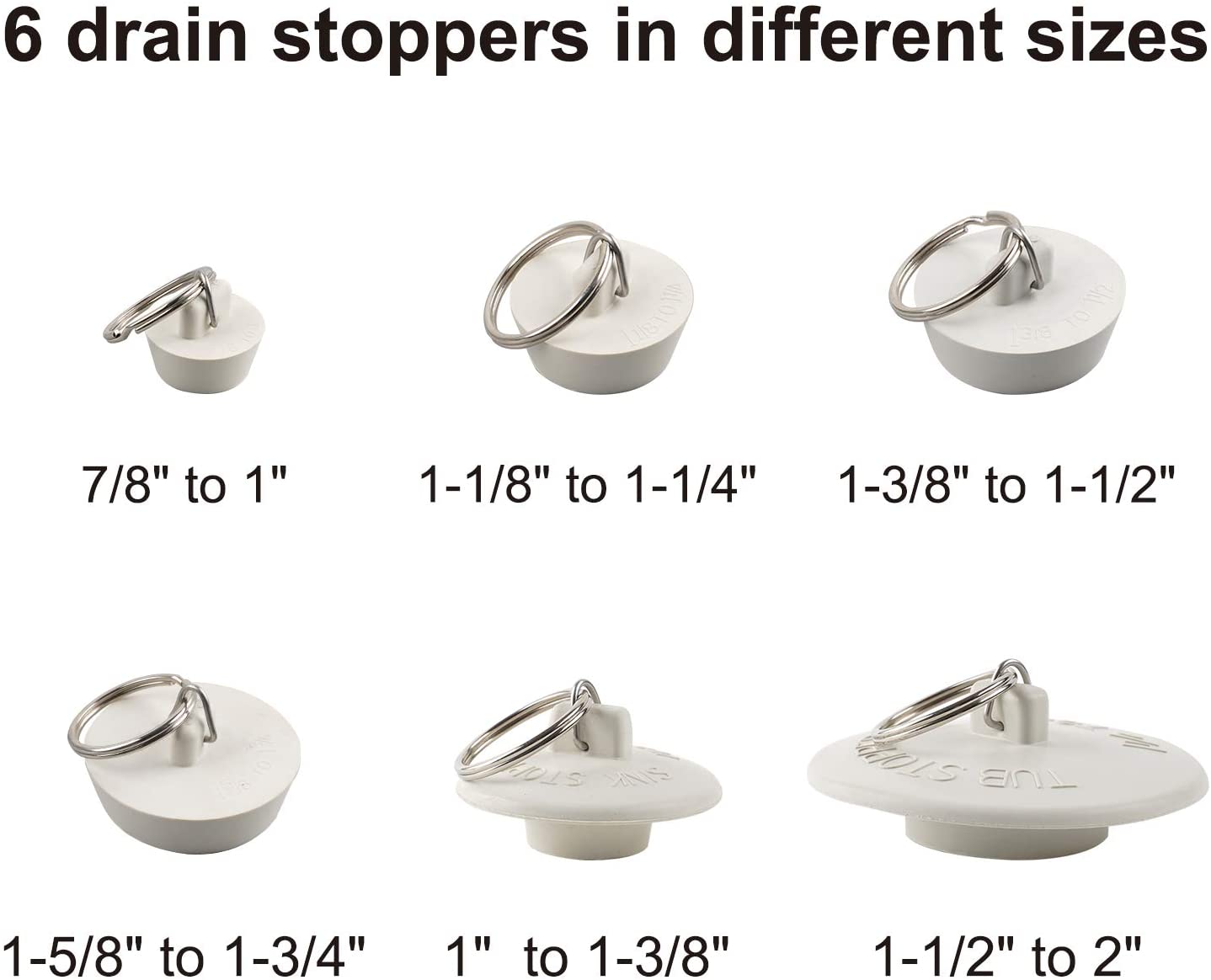 Buy 6 Pieces Drain Stopper, Rubber Sink Stopper Drain Plug with Pull