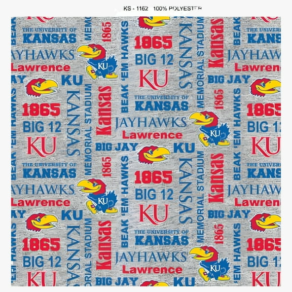 University of Kansas Jayhawks Verbiage Heather Grey Fleece Design-Sold by the Yard