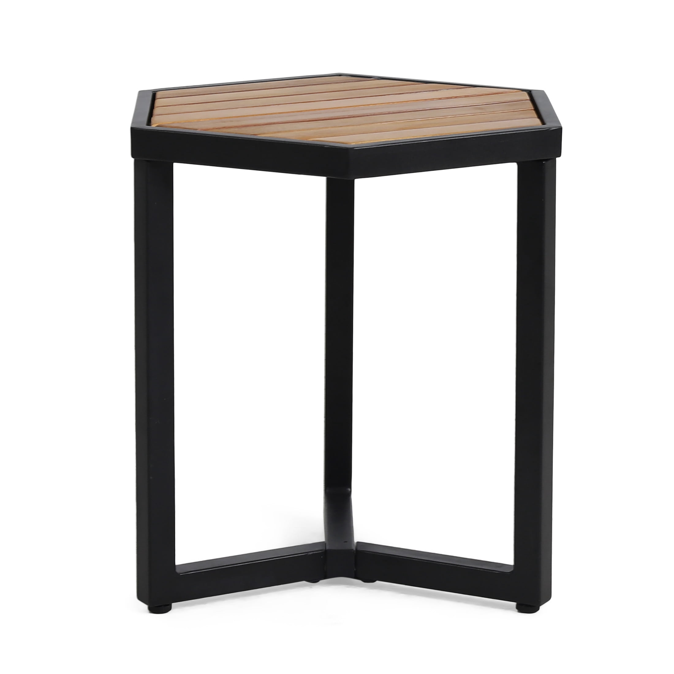 Krosp Acacia Wood Outdoor Side Table, Teak and Black