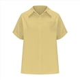 thumbnail image 2 of Camisa Estilo Boyfriend A Rayas Fruncidas para Mujer, Informal, con Cuello Corto, Mangas , Botones y Bolsillo, Color Amarillo XXXL, 2 of 7