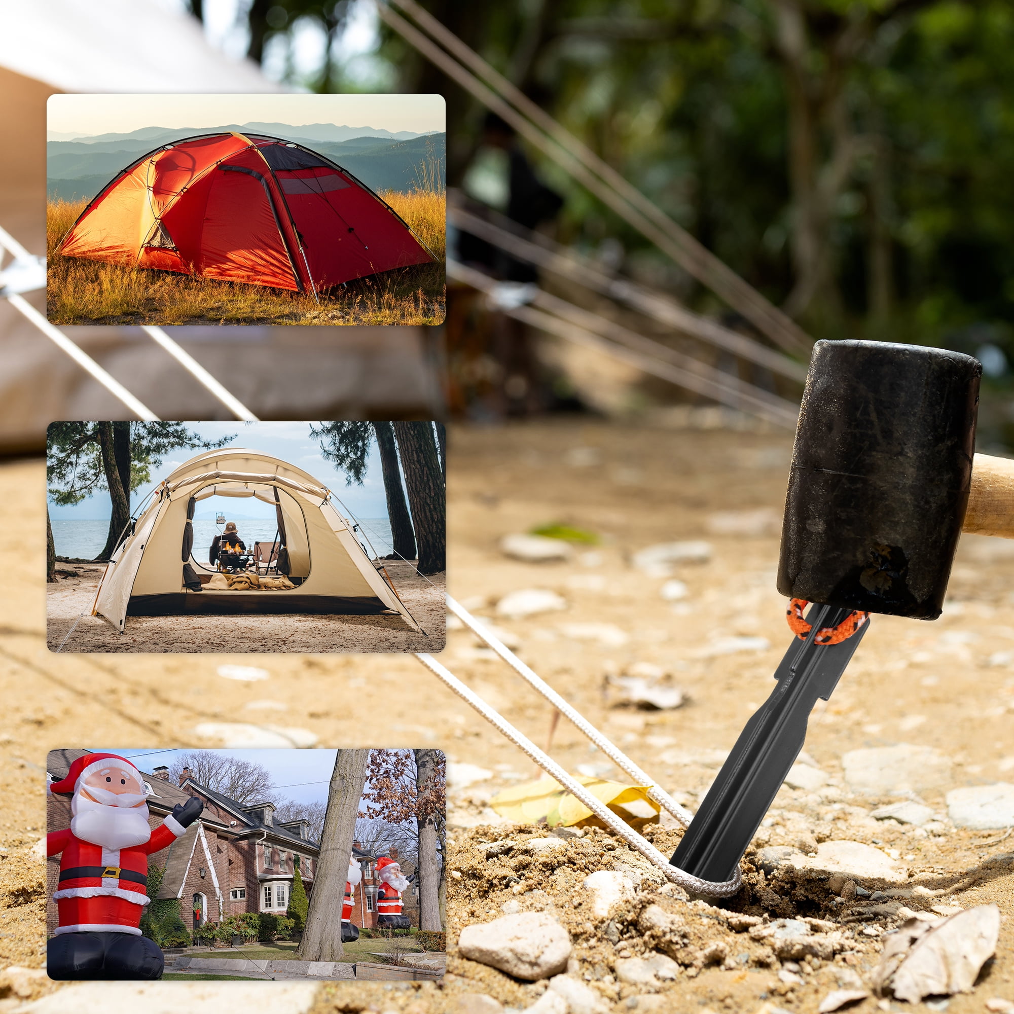 Unique Bargains 1 Set Triangular Tent Pegs Black Aluminum Alloy Polyester Nylon
