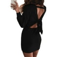 thumbnail image 3 of IROINNID Sales Sweater Dress for Women Long Sleeve Dress Thigh-Length Sweater Dress Solid Color Flowing Skirt Sexy Hip Wrap Skirt,Black, 3 of 6