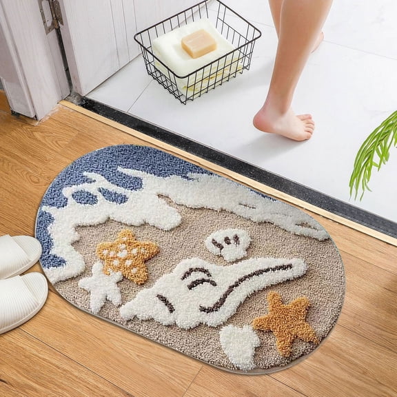 Zoowood Beach Bathroom Rugs Soft Absorbent Non Slip Bath Mat Coastal Decor Area Rug AC