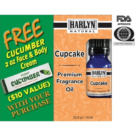 Best Cupcake Fragrance Oil 10 mL - Top Perfume Oil - Premium Grade by Harlyn - Includes FREE Cucumber Face & Body Nourishing